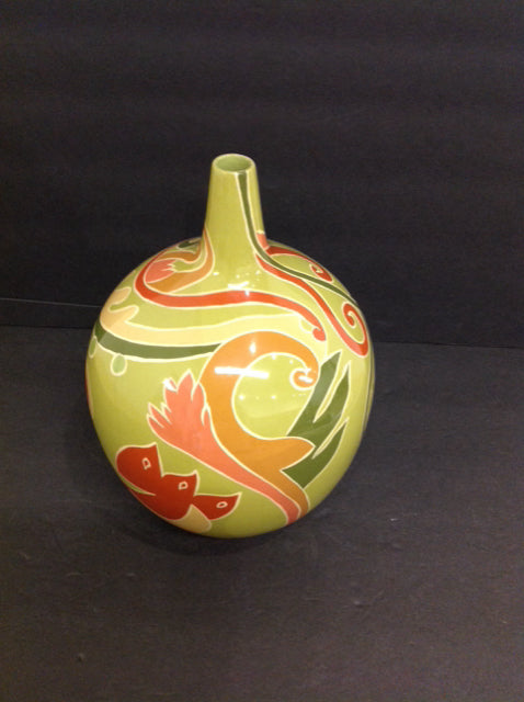 10" Green/Rust Pattern Vase
