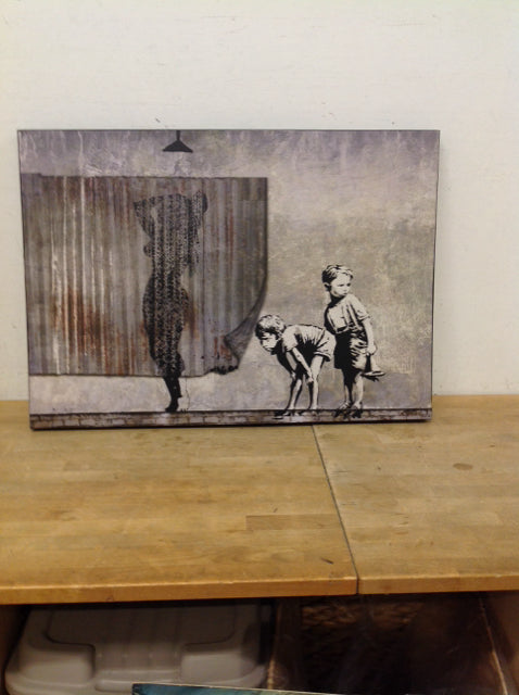 33x23.5 Banksy Style "Peeking" on Canvas
