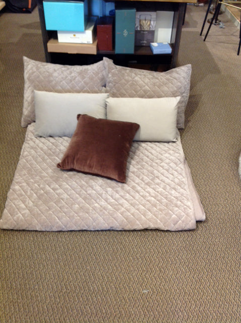 Queen Tan Velour Comforter, Shams, 3 Pillows Set