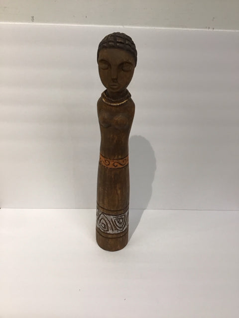 21" Wood Carved & Painted Asian Woman
