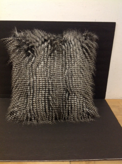 Brown/White Striped Faux Animal Fur Pillow