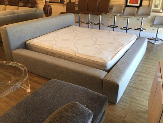 AS-IS Grey Fabric King Bed(No Mattress Supports)