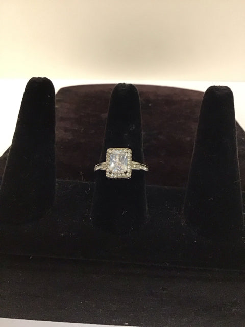Silver Radiant Cut Engagement Ring