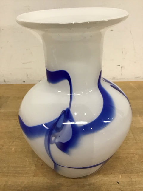 10" Blue & White Swirl Glass Vase