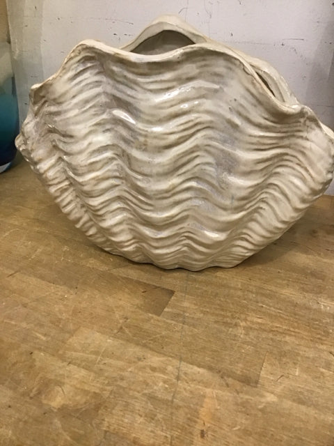 10" Cream Clam Glazed Ceramic Vase