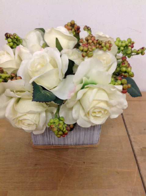 8" White Roses In Grey Box