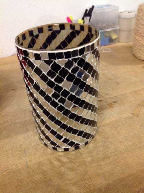 Mirror/Black Mosaic Candle Holder
