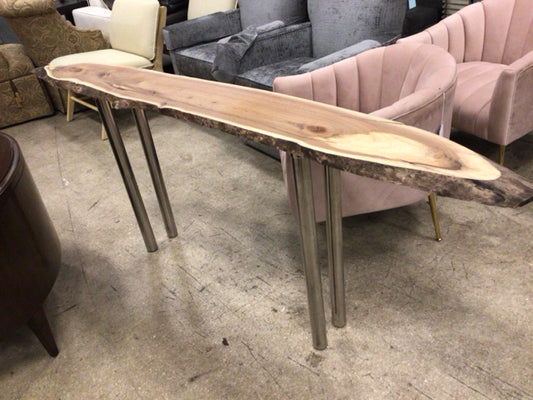Custom Live Edge Chrome Feet Console Table