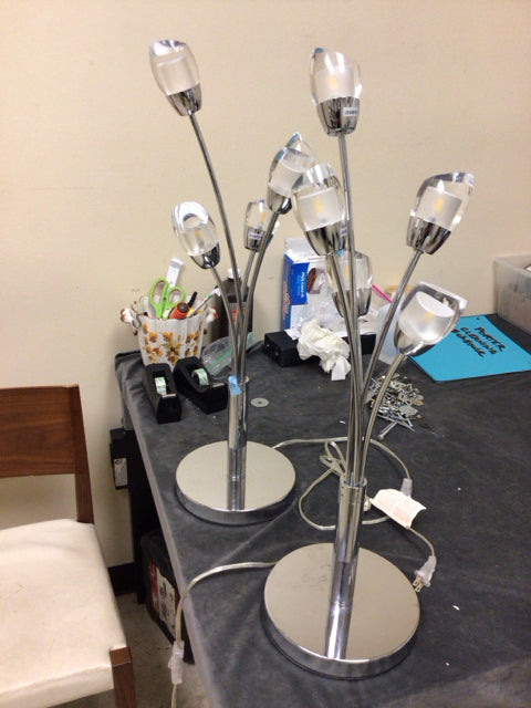 Pair Of Flower Acrylic 5 Light Table Lamps