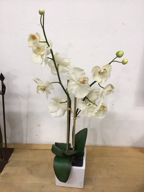 26" Faux White Orchid Plant