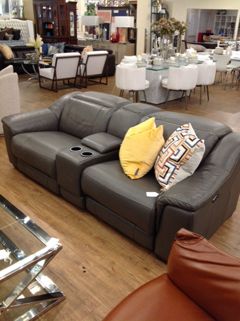 Grey Power Reclining Sofa w/Console