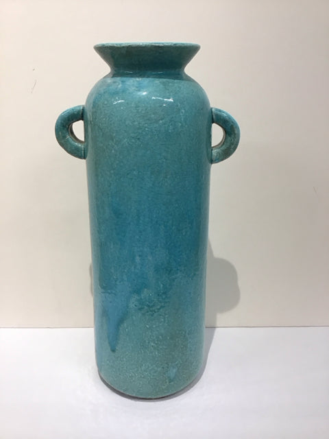 19" Blue Crackle Ceramic Vase w/Handles