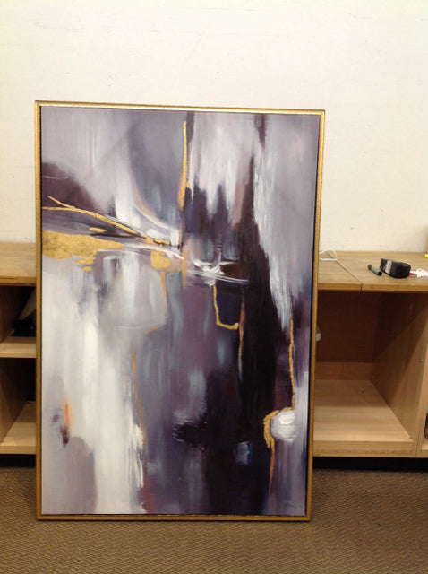 42x62 Gold/White/Black Abstract Mixed Media