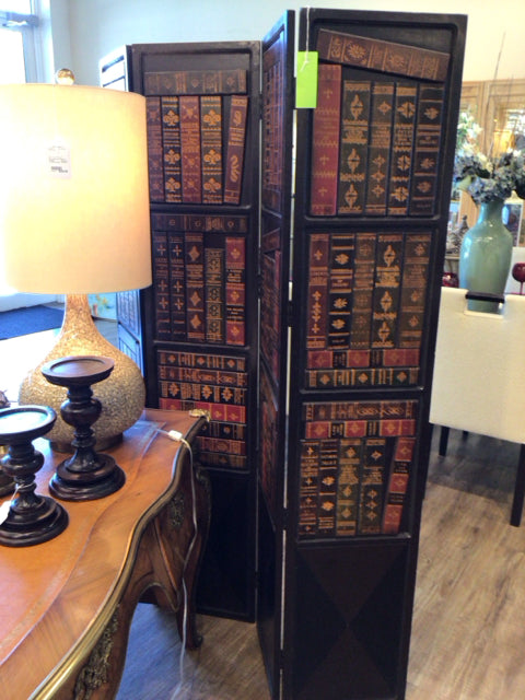 Screen- Wood 4 Panel Libary Books