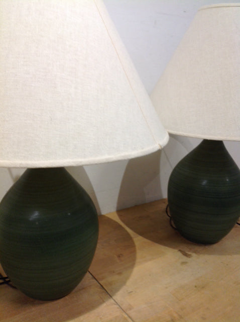 28" Pair Of Green Ceramic Lamps