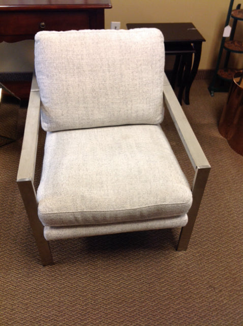 Grey/White Boucle Cushioned Chair w/Faux Wood Chrome