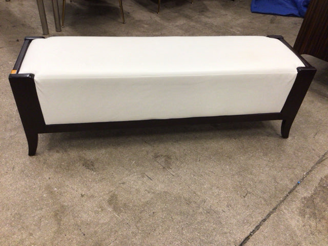 Brown Wood Framed White Cushion Bench