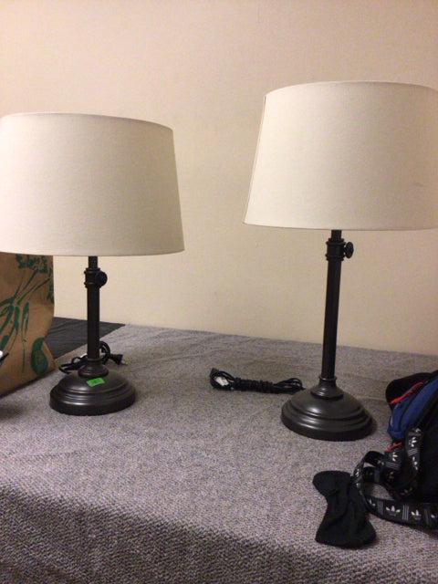 Pair Of PB Chelsea Metal Adjustable USB Table Lamps W/Shades