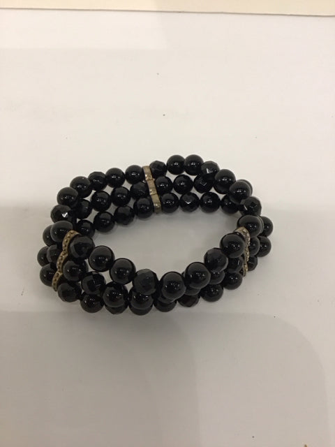 Triple Black Bead Stretch Bracelet