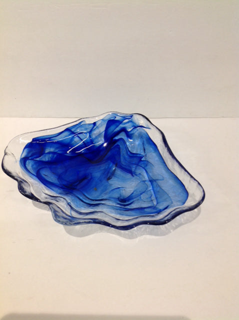 10" Art Glass Blue Shell Bowl