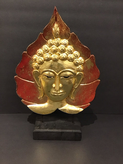 15" Gold Buddha Head on Black Stand