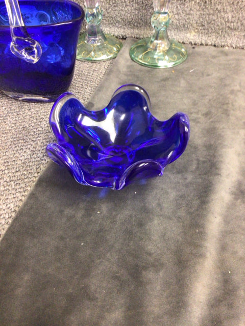 Blue Glass Footed Dish