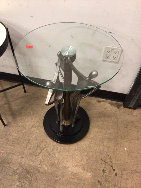 20" Round Glass Top End TableW/Silver Figuries