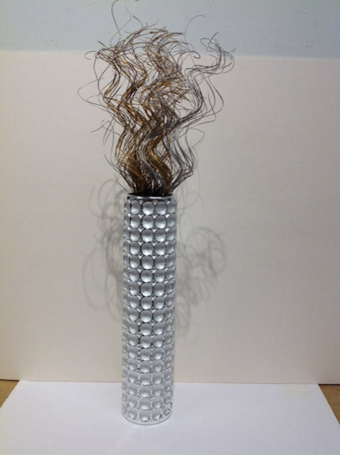 19" Silver Dimpled Ceramic Vase w/Gold/Silver Decor