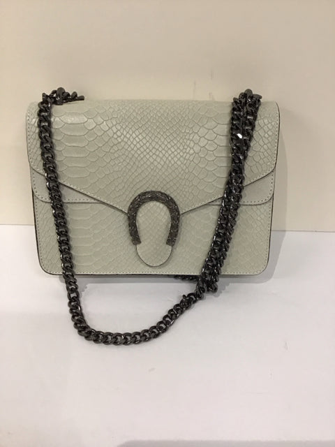 White Faux Croc Leather Bag w/Horseshoe
