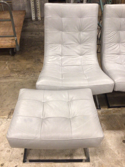 AS-IS Williams & Sanoma James Grey Leather Chair & Ottoman(Ottoman Discolor)