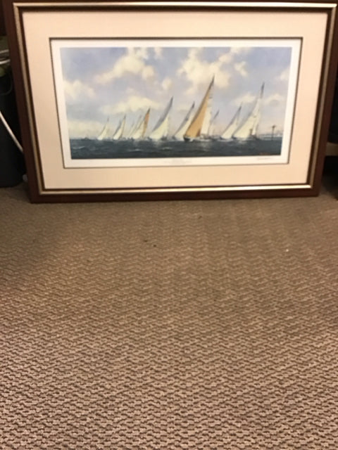 40"x28" "Sailboats" By Michael Eisemann Framed Art Signed