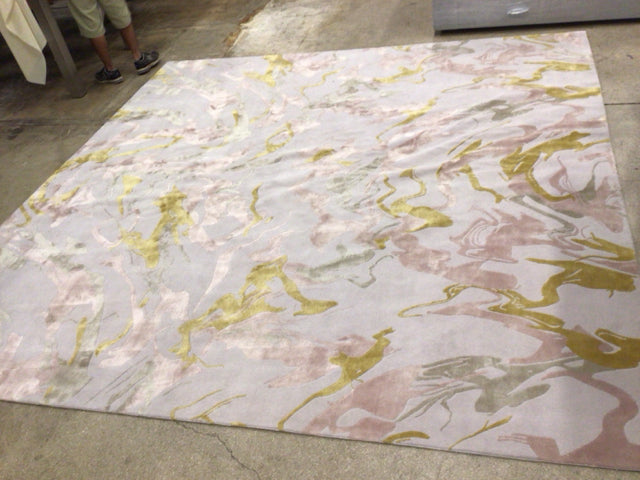 AS-IS 10 1/2" X 121 1/2" The Rug Company Custom Taupe/Gold/Light Rose Rug