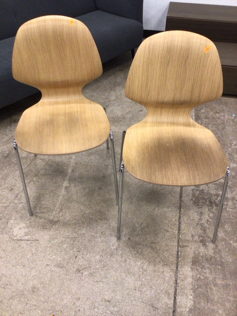 AS-IS Pair Of Wood & Chrome Dining Chairs