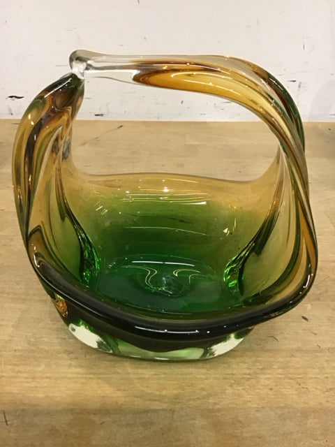 6" Yellow Green Murano Like Art Glass