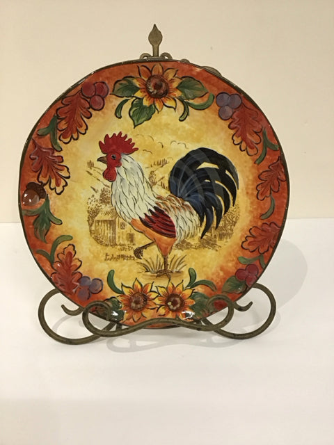 11" Maxcera "Fall Rooster"  Plate w/Stand