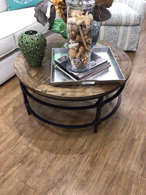 36" PB Parquet Reclaimed Wood Round Coffee Table