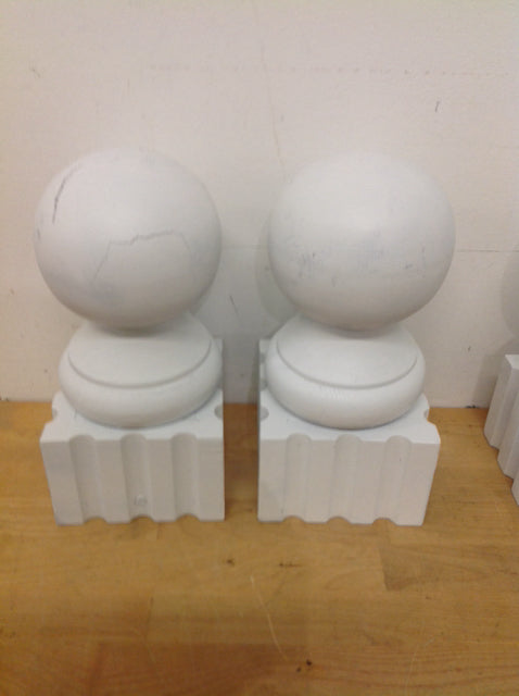 Finials - 10" Pair Of White Aged Wood