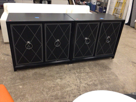 AS-IS Black Four Door Two PC Buffet(Back Feet Missing Chrome Accent/Top Has Mark
