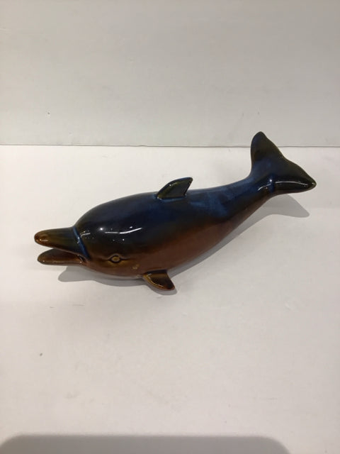 Blue/Brown Glazed Ceramic Dolphin