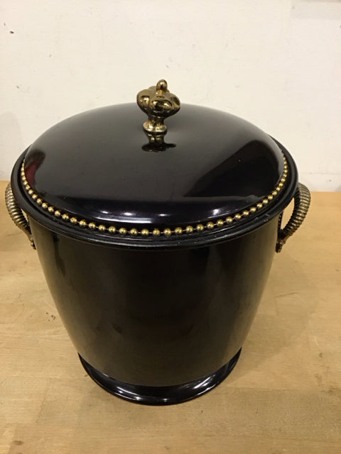 Ice Bucket 9" Black W/Gold Beaded Accents & Handles