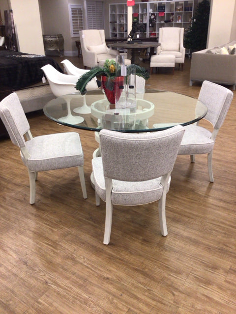 Universal Furniture Round Glass Top Pedestal Dining Table W/4 Chairs