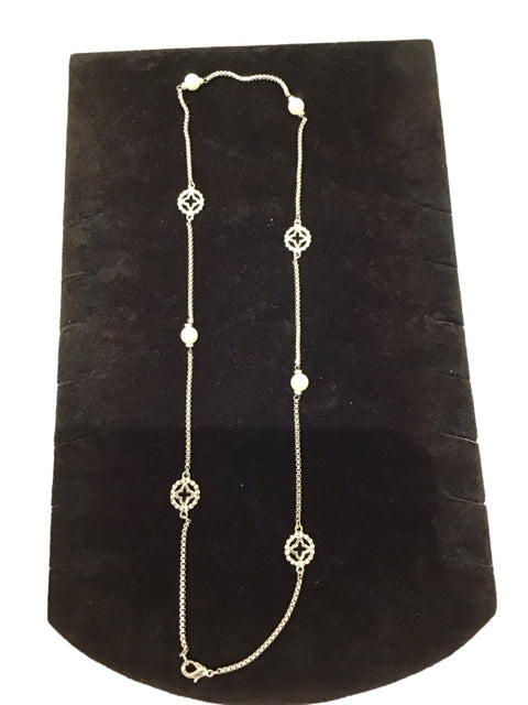 Louis Vuitton Style Silver Necklace w/Faux Pearls