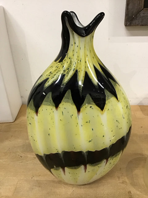 14" Black & Yellow Art Glass Vase