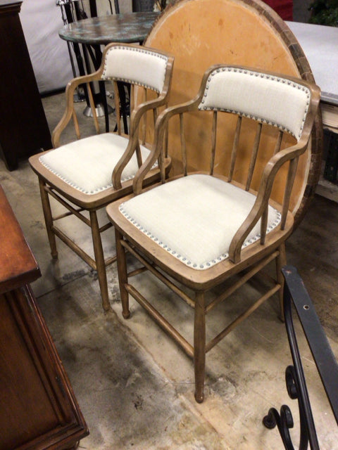 Pair-Wood/Linen Bar Stools