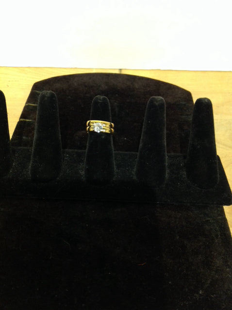 Gold w/Rhinestone Wedding Ring Set