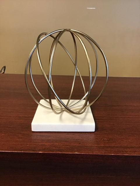 7.5" Gold Metal Decorative Orb W/Stone Base