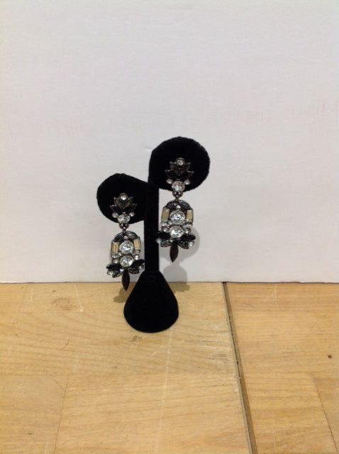 Black w/Rhinestones Dangle Earrings