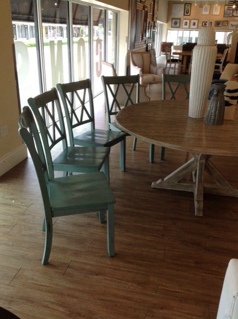 Set of 5 Antique Sage Farmhouse Dining Chairs