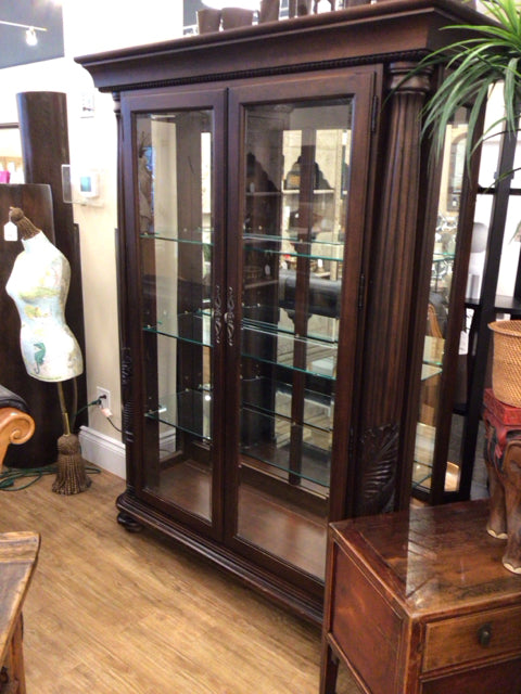 Dark Wood Carved Glass Front China Cabinet