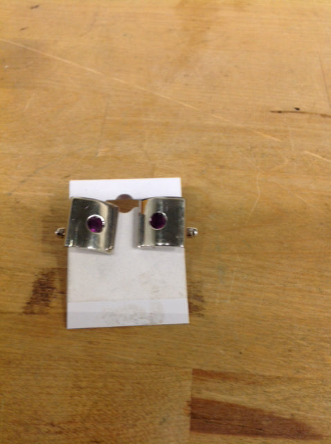 Men's- Silver & Purple Stone Cuff Links